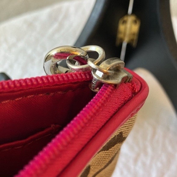 Coach: Khaki/Pink Signature Canvas/Leather wristlet/Clutch- 2 card slots - Picture 5 of 16